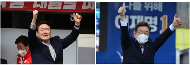 지상파 방송 3사가 9일 오후 7시 30분 발표한 대선 투표 공동 출구 조사에서 윤석열 국민의힘 후보가 48.4%, 더불어민주당 이재명 후보는 47.8%로 오차범위 내 접전인 것으로 나타났다.