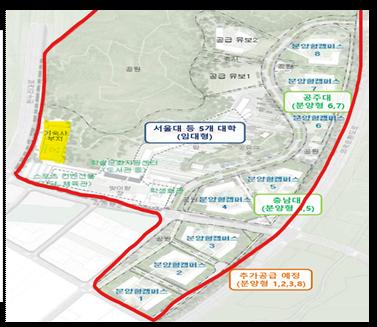 행복도시 4-2생활권 내 기숙사 부지 배치도
