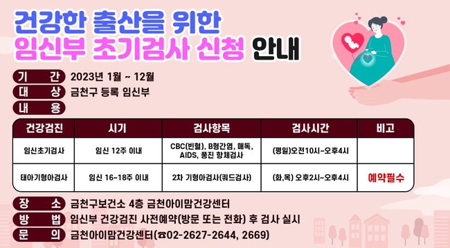 임신부 건강관리서비스 지원(임신 초기검사, 태아 기형아 검사) 홍보물