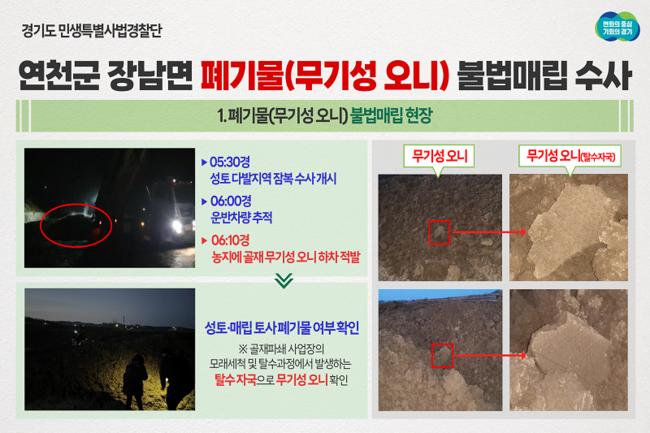 경기도 특사경, 연천에서 덤프트럭 63대분 폐기물 불법매립 적발 (사진제공=경기도청)