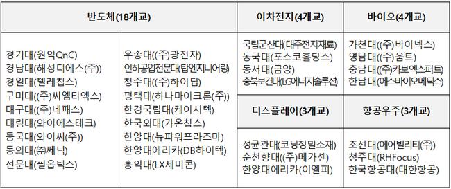 2024년 첨단산업 인재 양성 부트캠프 신규 32개교 선정 결과(대학명(주요 참여기업), 가나다순)