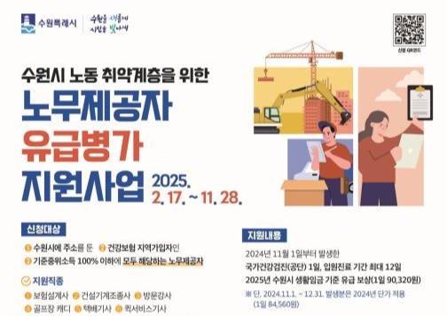 수원시, 노동취약계층 노무제공자에게 유급병가 지원한다