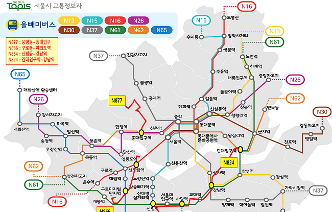 서울시는 12월 1일(토) 00:10 부터 연말 한시적으로 올빼미버스 4개 노선을 신설·운행한다고 밝혔다.