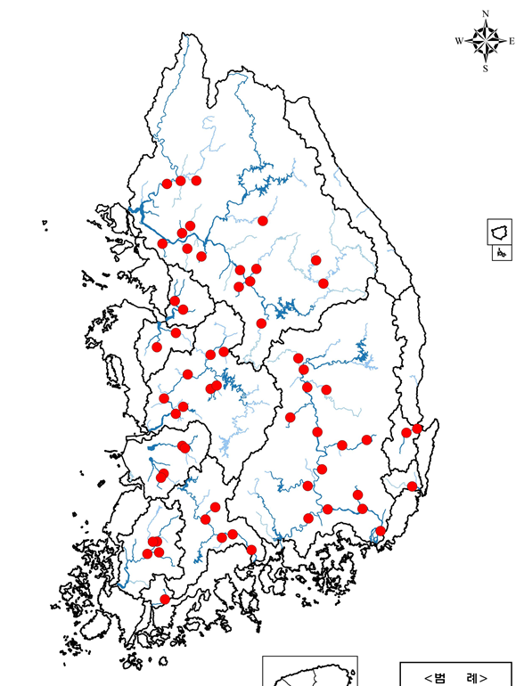 환경부가 제13호 태풍 링링으로 인한 피해를 대비해 총력 대응체계를 추진하고 있다. 사진은 환경부가 공개한 60개 홍수 특보 지점. (사진=환경부 제공)