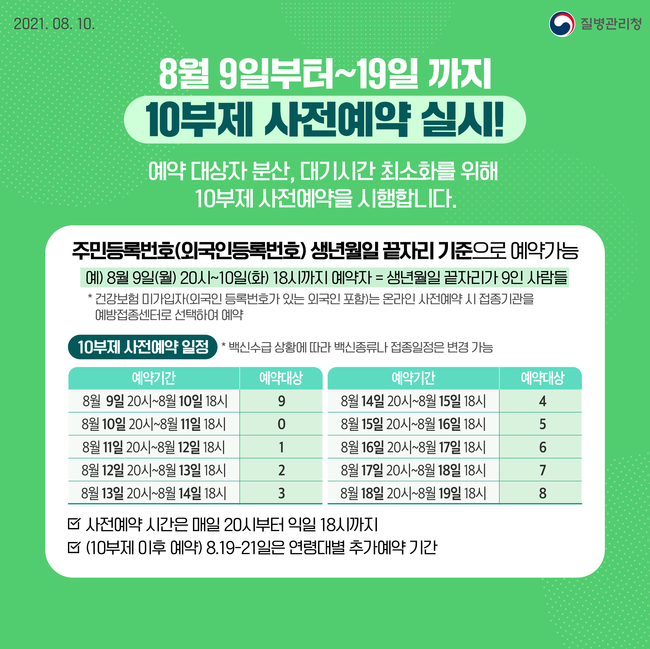 18~49세 코로나 예방접종 사전예약 일정 (이미지=질병관리청)