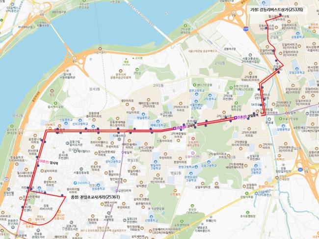 강동구 맞춤(다람쥐)버스 8332번 노선도(제공=서울 강동구)