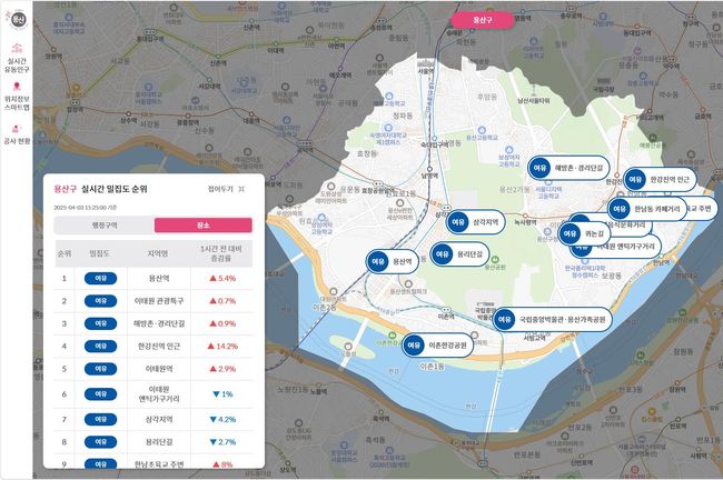 용산 실시간 스마트맵 화면